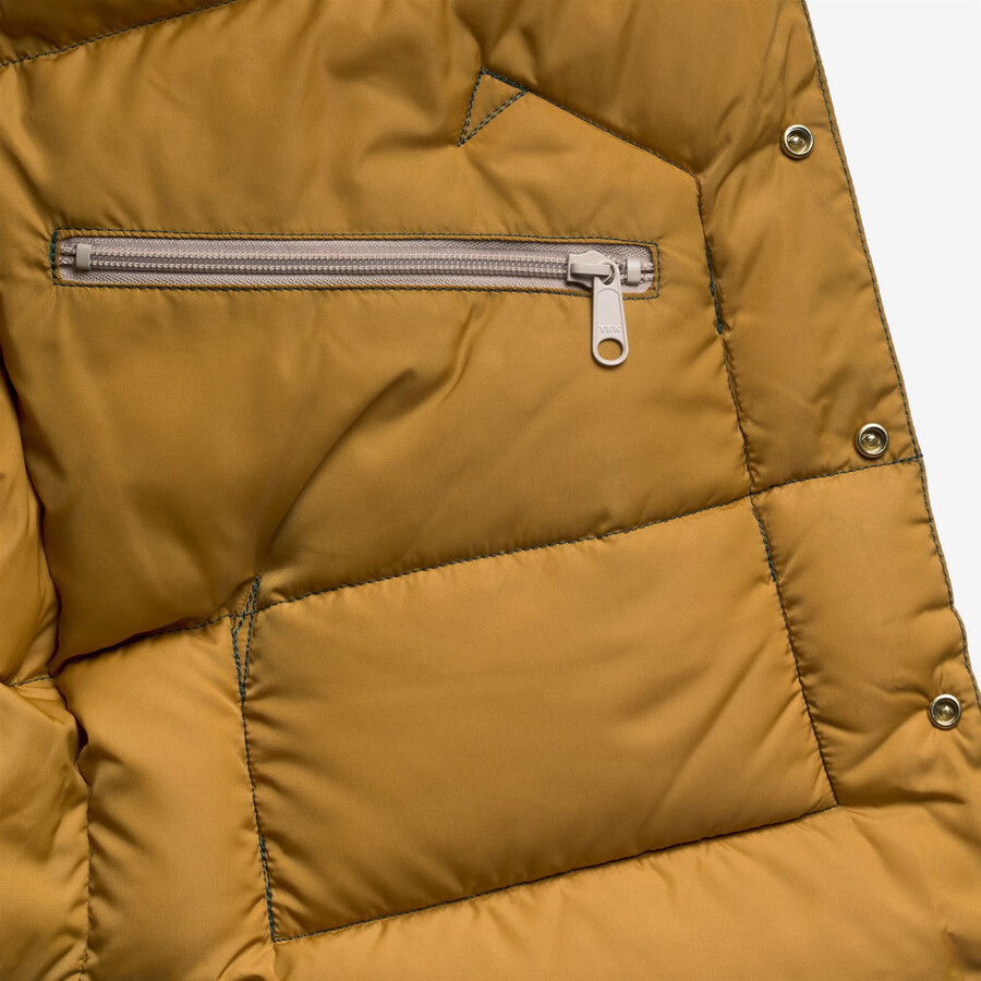 chaleco de plumas verde pino - amarillo mastard